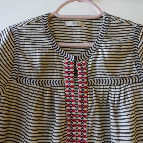 J Crew #08244 Embroidered Peasant  Stripe popover top Black Red Blouse 0 XS - Picture 7 of 16
